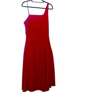 Red Midi Dress Size L | US 8–10 | Elegant Stretch Polyester